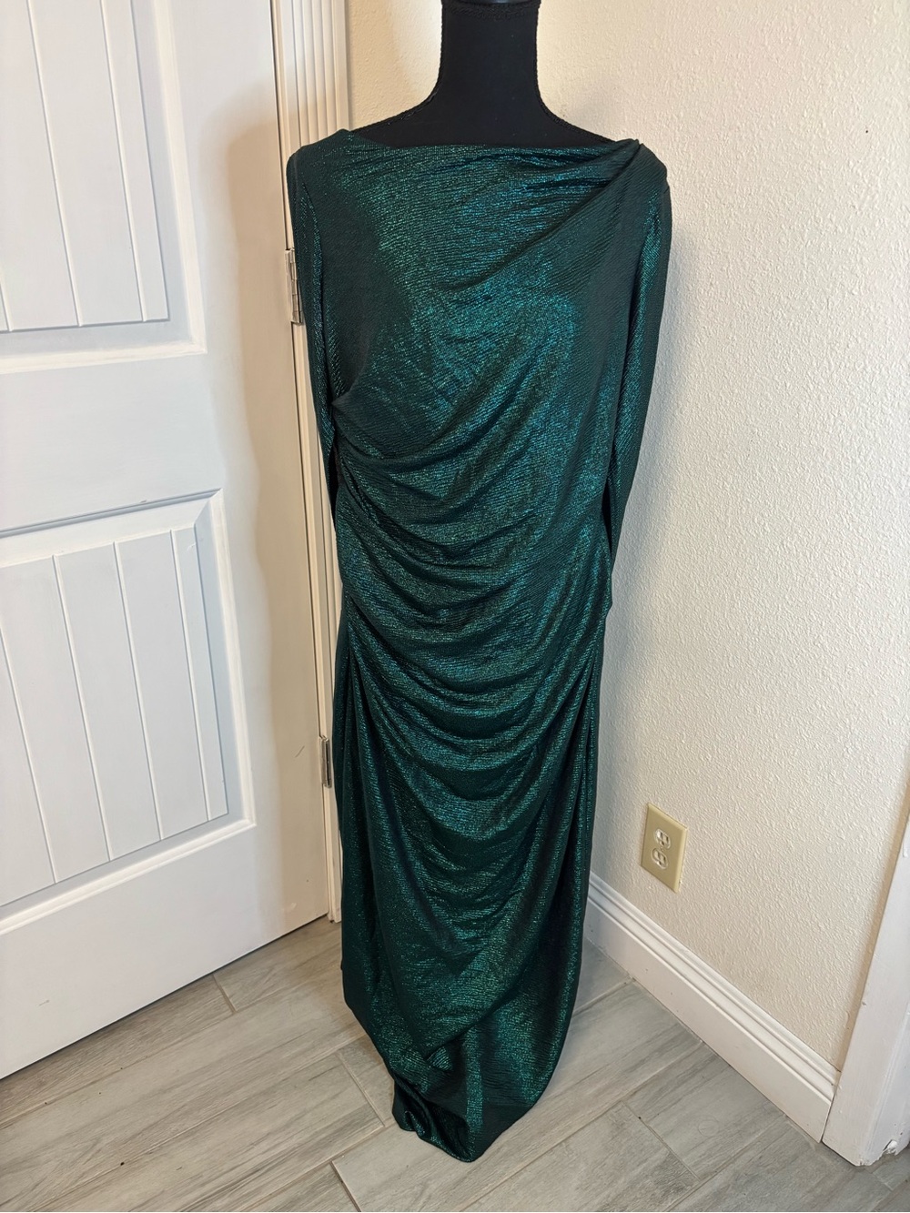 R&M Richards Shimmering Teal Green Draped Maxi Skirt